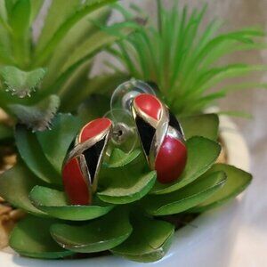 Unbranded Elegant Red and Black Stud Earrings Vintage Ladies Fashion‎ Casual